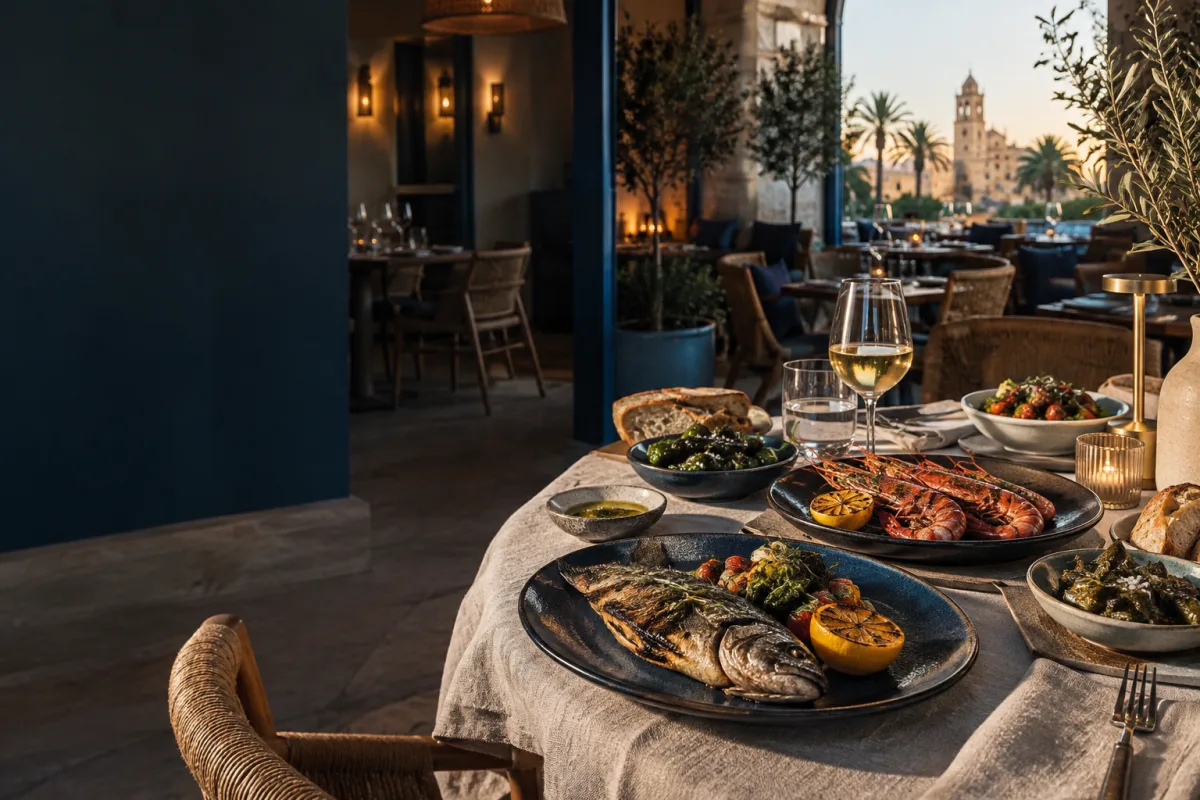Interpretación editorial de un comedor mediterráneo contemporáneo